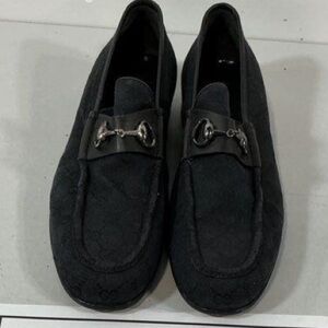 Gucci GG Black Canvas Men’s Horsebit Loafers Size 45E